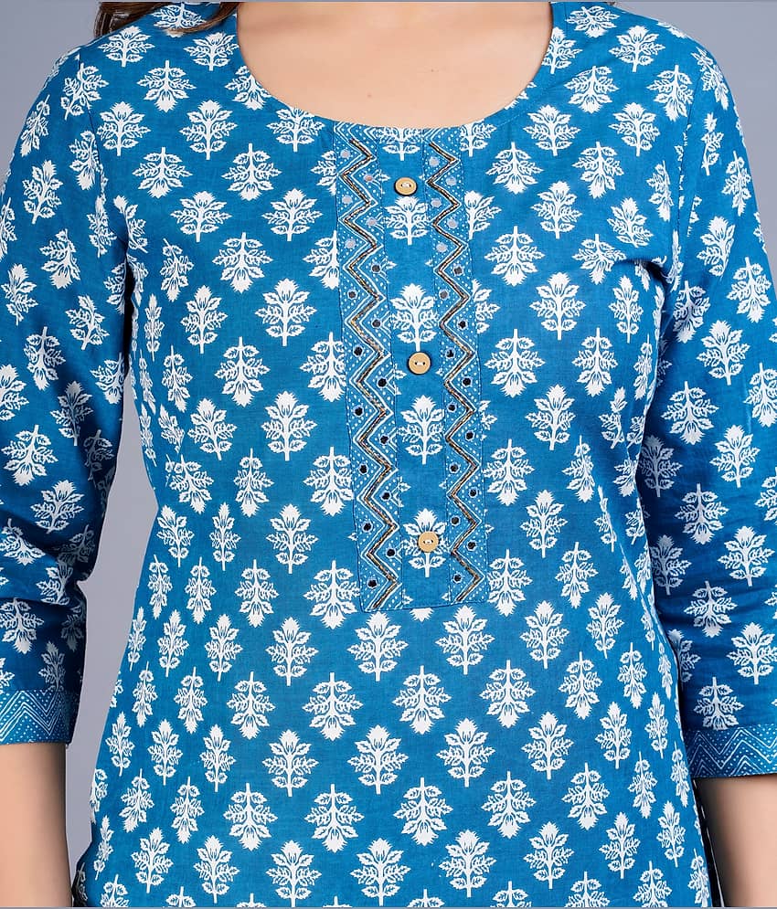 Mishree Collection - Blue Straight Cotton Women's Stitched Salwar Suit ( Pack of 1 ) view 2