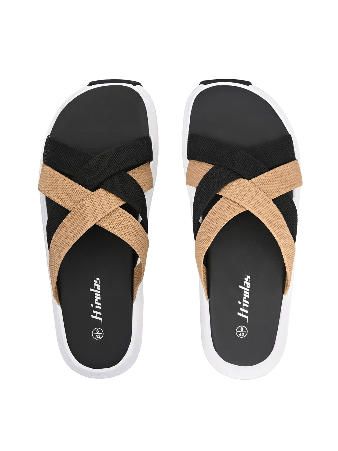 Hirolas® Men's Black Fabric Strappy Slider Slippers (HROFF29BLT) view 2