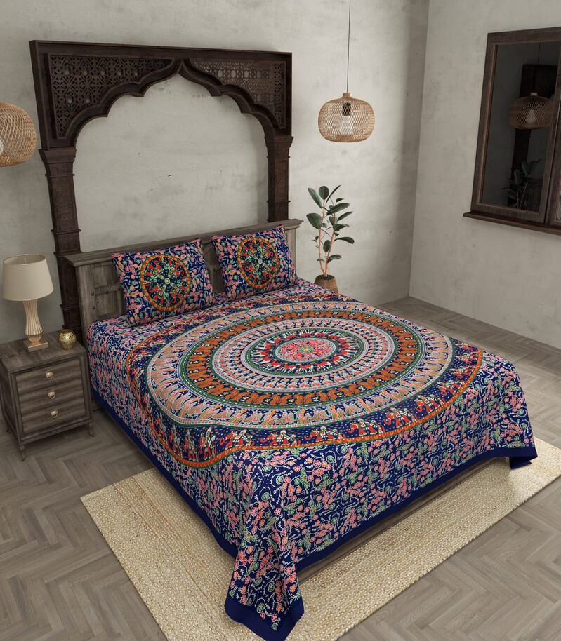 Traditional Sanganeri Floral Cotton Bedsheet view 2