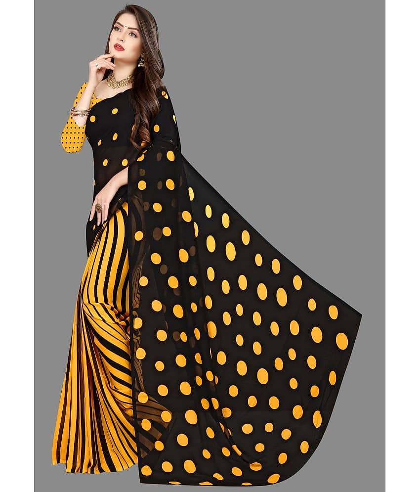 ANAND SAREES Georgette Printed Saree With Unstitched Blouse Piece ( Black ) view 2