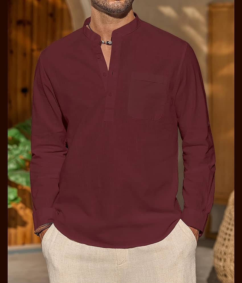 TrendiVastra Cream Cotton Blend Men's Shirt Style Kurta ( Pack of 1 ) view 2