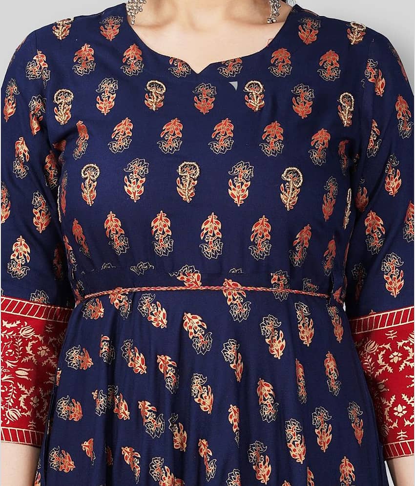Mishree Collection - Blue Rayon Women's Anarkali Kurti ( Pack of 1 ) view 2