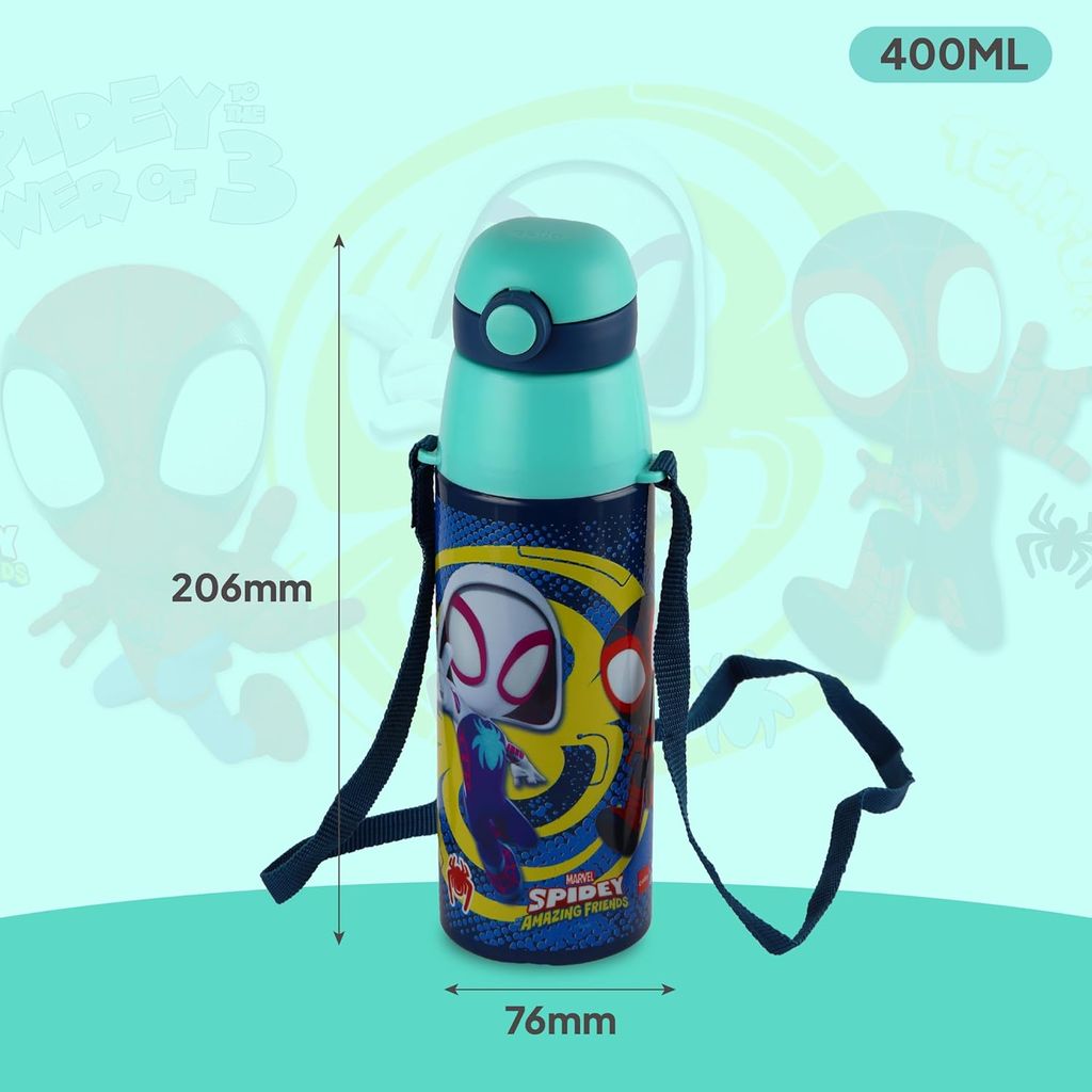 CELLO Kidzbee Series Orb 400 Inner Steel Insulated Water Bottle, 380ml| 3D Touch & Feel Mickey Family Design | Leakproof Flip Top Spout, Easy to Carry | Cold Water Bottle for Kids School view 2