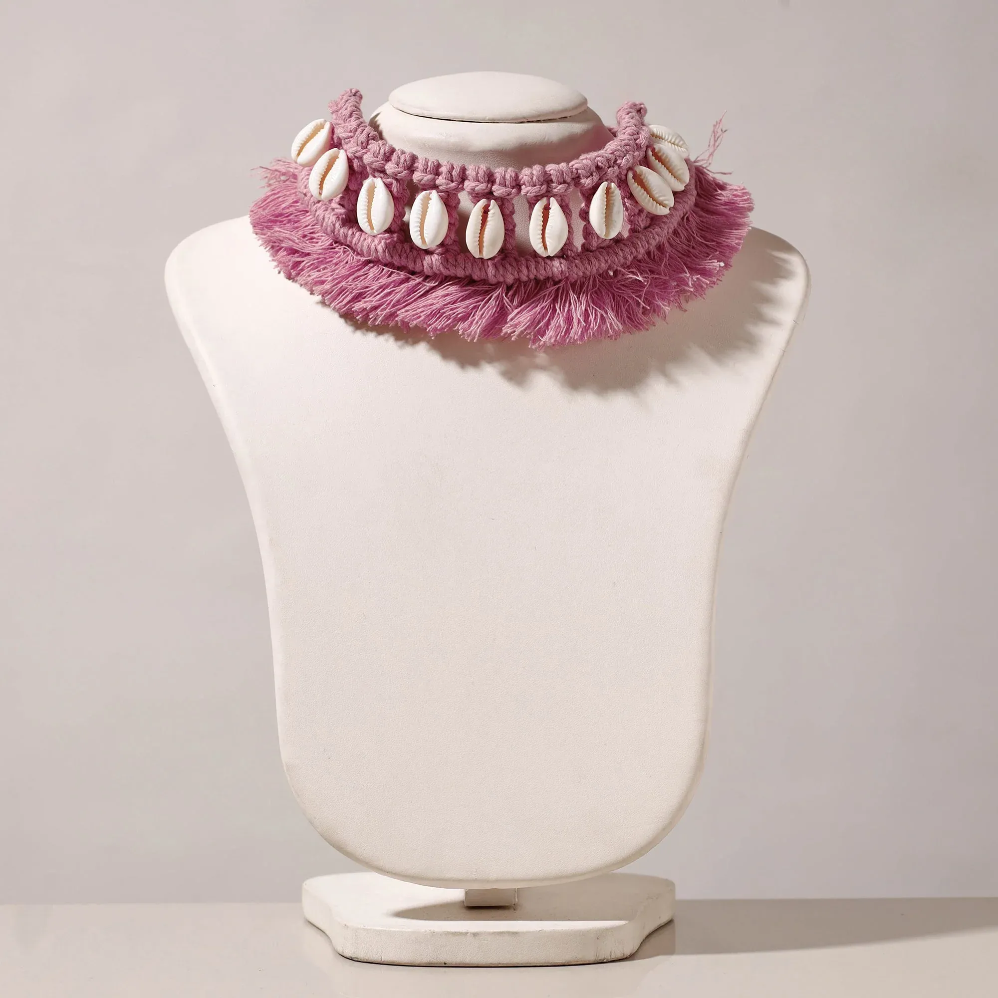 Pink Thread & Seashell Work Handmade Macrame Choker Necklace