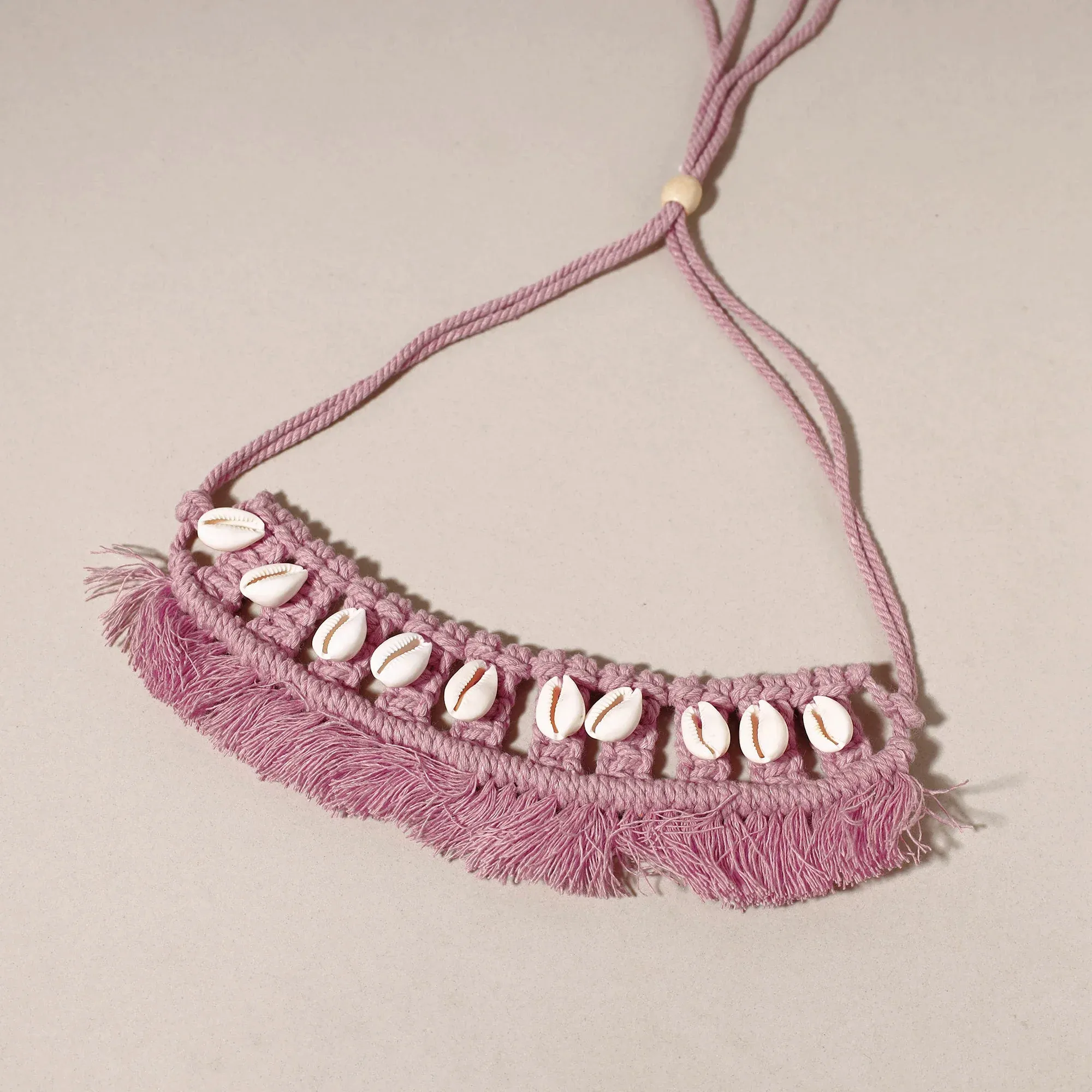 Pink Thread & Seashell Work Handmade Macrame Choker Necklace view 2