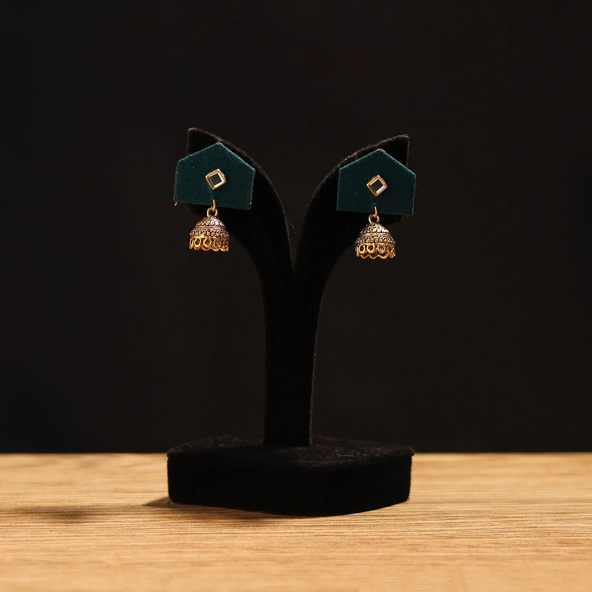 Green - Naimat Stone Work Fabart GS Jhumka Earrings view 2