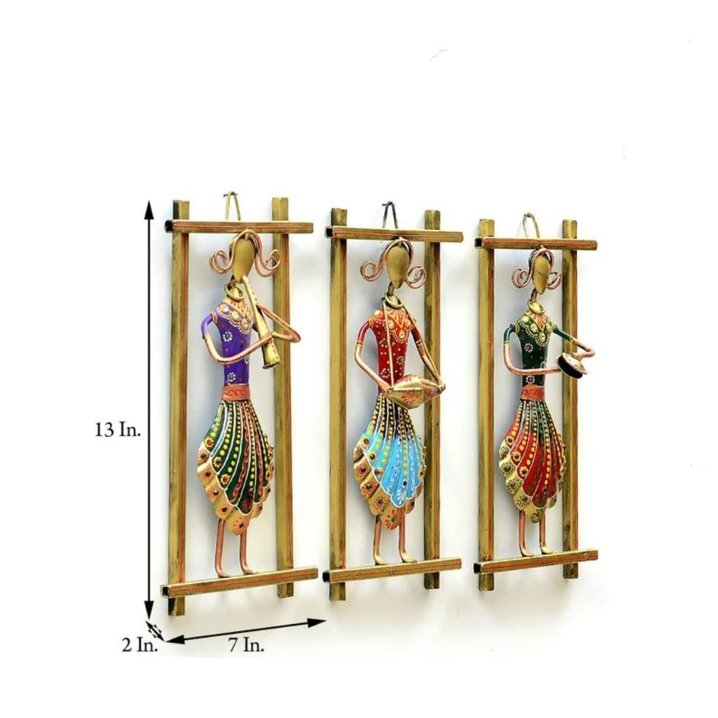 Shree Vishwakarma Handicrafts - Handmade Rajasthani Musician Showpiece for wall decoration for living room - wall decoration items for bedroom - Metal - Multicolour - Set of 3 Frames - Medium size view 2