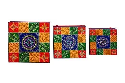 Vijay Art - Wooden Chowki puja bajot Kalash Designed for Home & Office Decor for Pooja - Multicolor (Set of 3) (Design-3) view 2