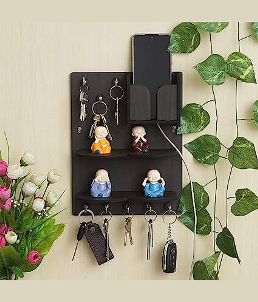 JaipurCrafts Black Wood Key Holder - Pack of 1