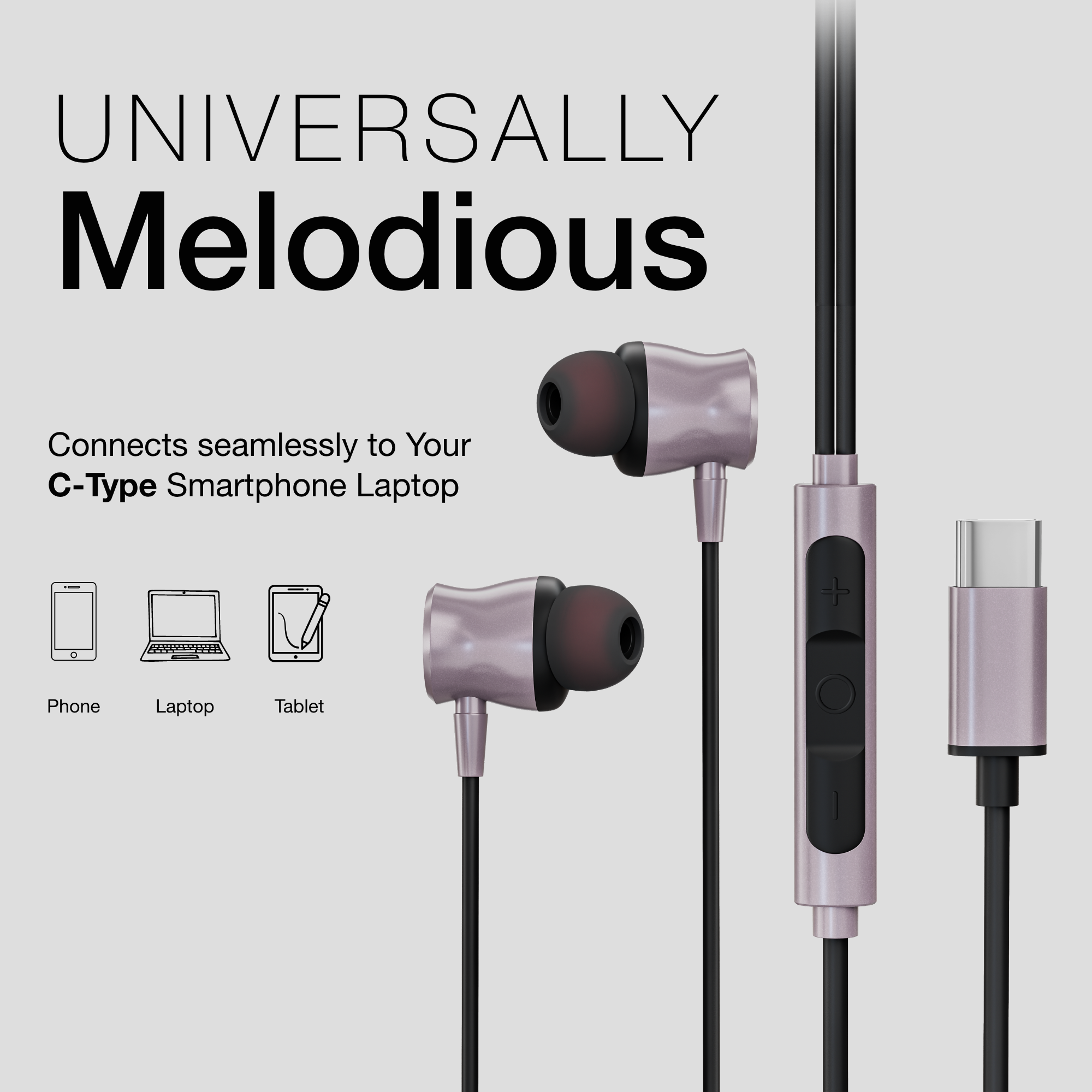 Digimate Drumbeat Hands-Free C-Type Earphones with Built-in Mic, Bass Boosted, Tangle-Free Cable & Call Control (DG-HF-1003, Purple) view 2