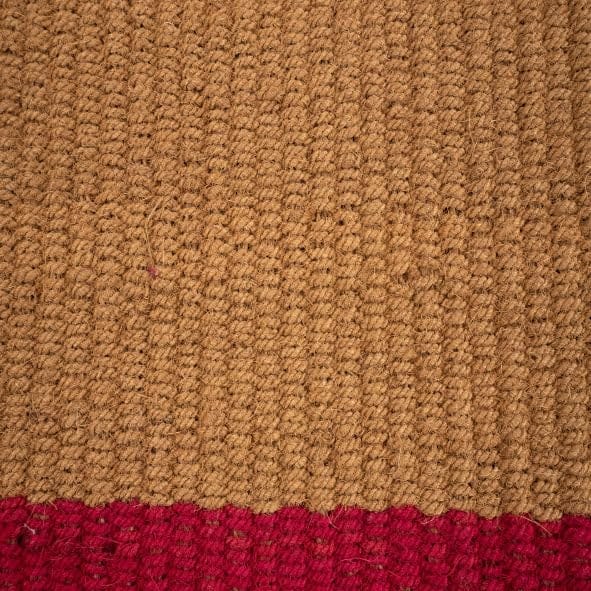 Handwoven Natural Coir Fiber Door Mat with Red and Blue Stripes view 2