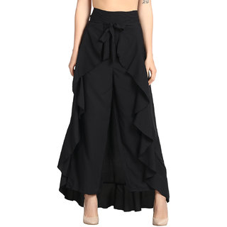 FASHO LIFE Women Reyon Creap Black raffal Plazoo