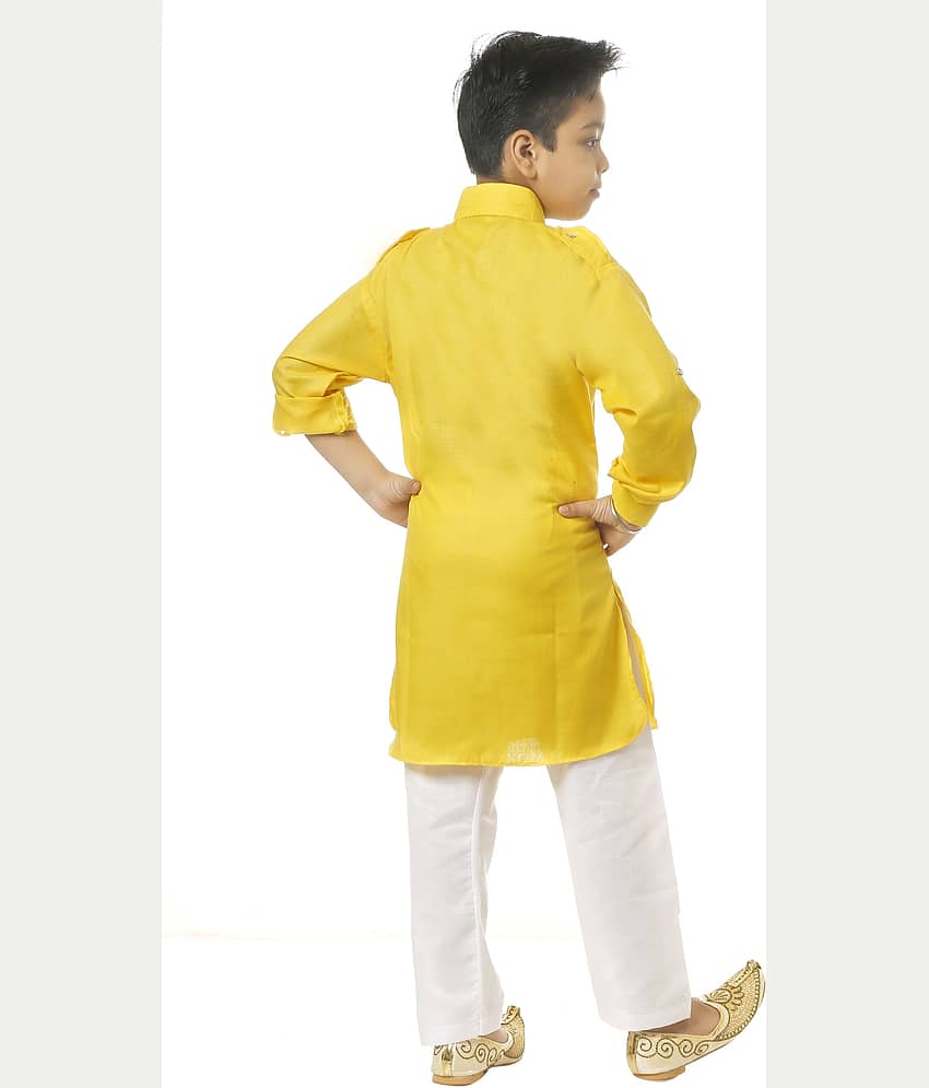 hrr Boys Cotton Blend Yellow Kurta Pyjama Set ( Pack of 1 ) view 2