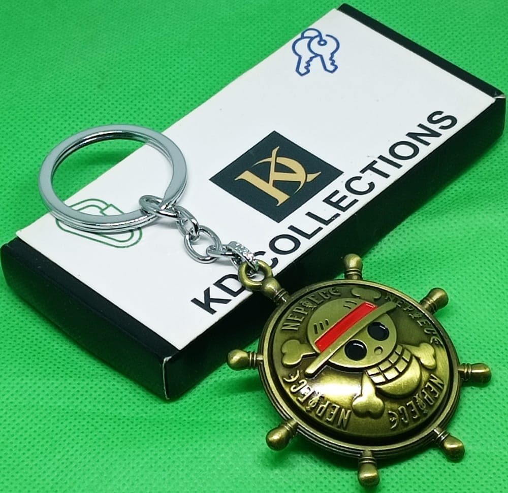 KD COLLECTIONS Anime Skull Ship Steering Wheel Revolving Rotating Keychain – Golden color – Pack of 1 Keychain view 2