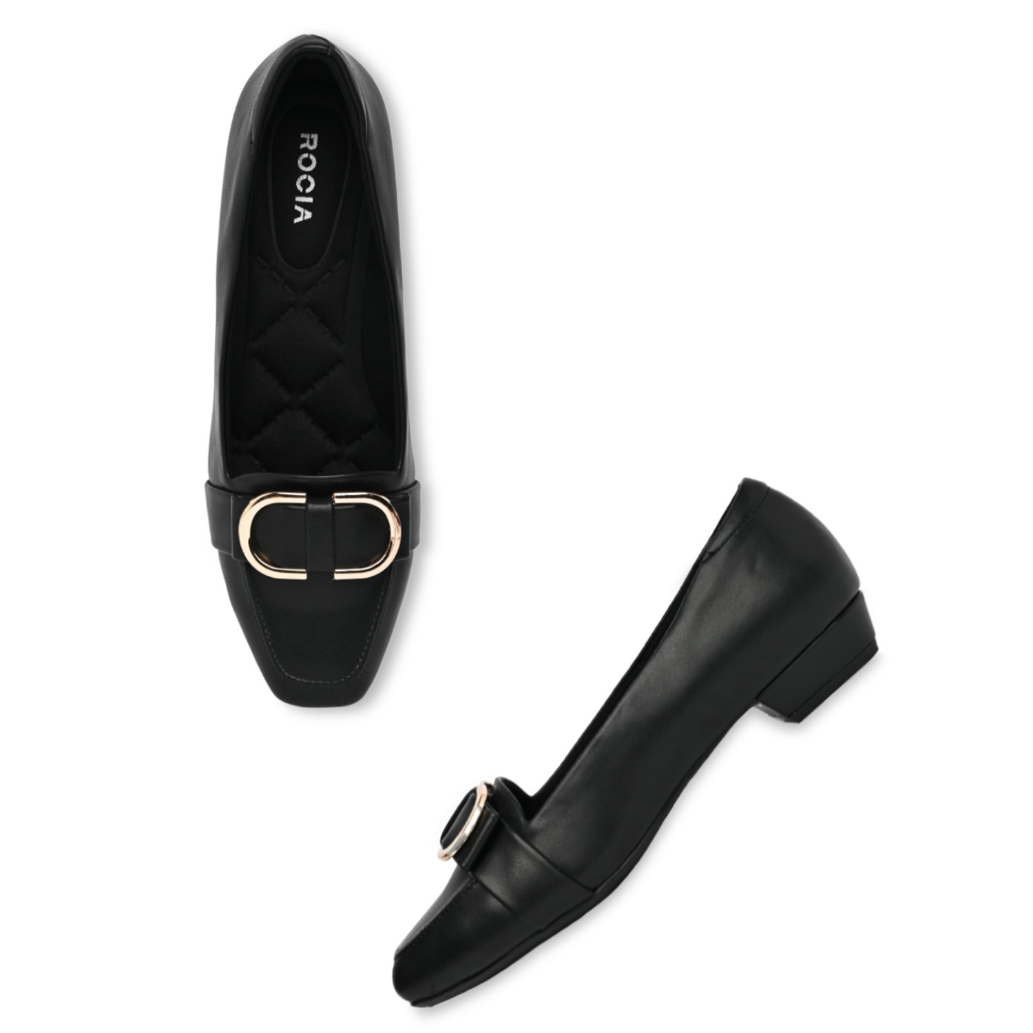 Black Women Square Toe Buckled Work Wear Pumps view 2