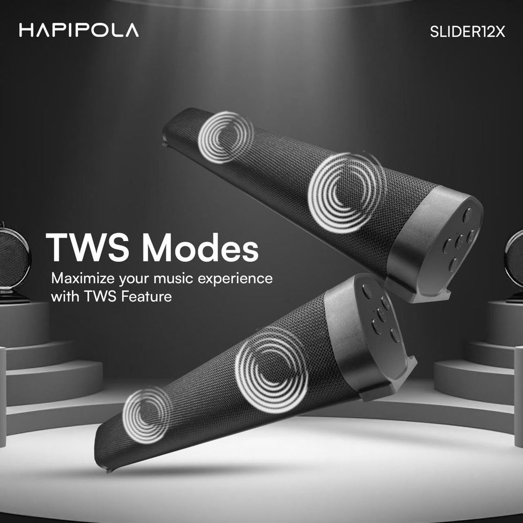 HAPIPOLA SLIDER 12X Bluetooth Speaker Immersive Audio Good Bass | Light Weight 8 Hours Playback | Playback Controls 5.3 Bluetooth | FM Radio | AUX, USB, TF Card True Wireless view 2