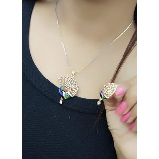 Hetprit peacock design pendent set with chain for women view 2