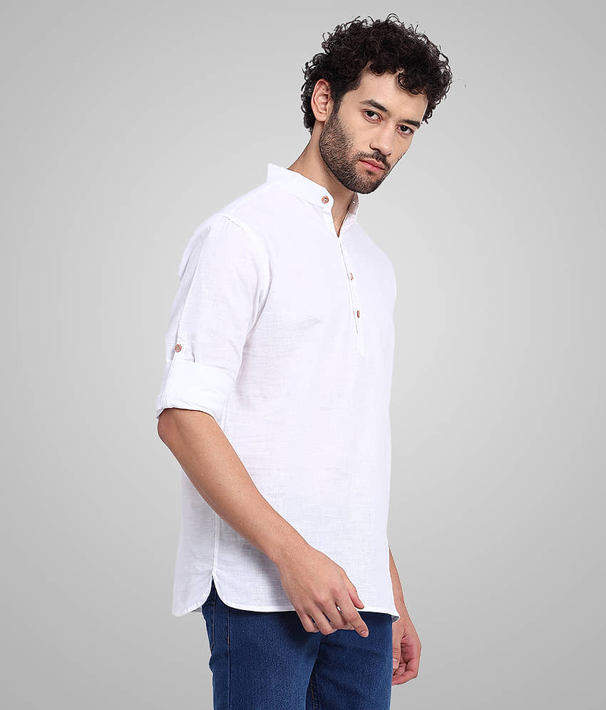 Sabhyalook - White Cotton Men's Shirt Style Kurta ( Pack of 1 ) view 2