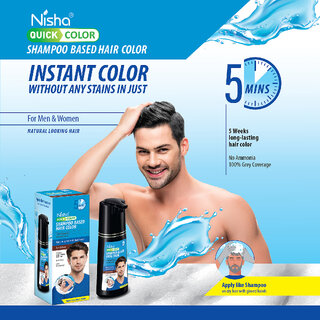 Nisha Quick Color Shampoo Hair Color,100 Grey Coverage,For Men Women, Dark Brown , 180ml view 2