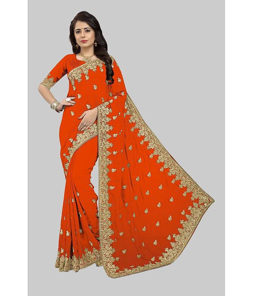Om Shantam Sarees Georgette Embellished Saree With Unstitched Blouse Piece ( Pink )