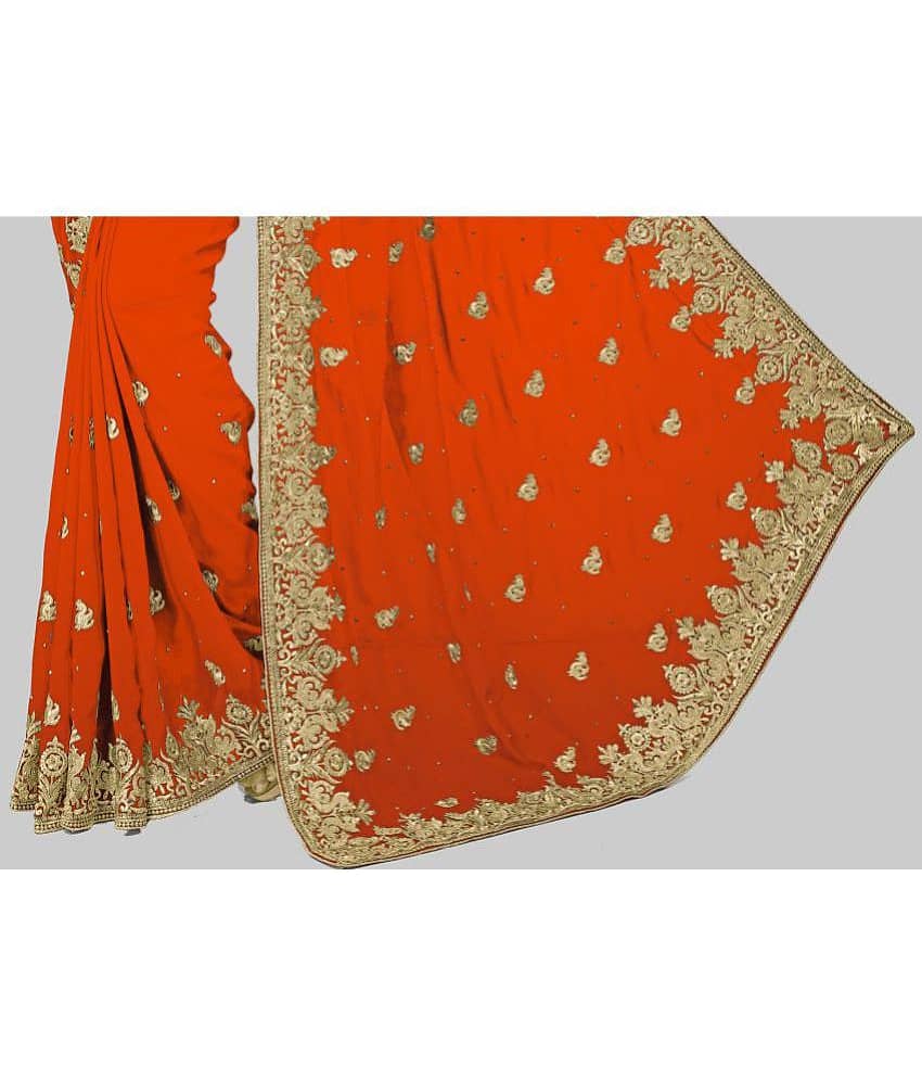 Om Shantam Sarees Georgette Embellished Saree With Unstitched Blouse Piece ( Pink ) view 2