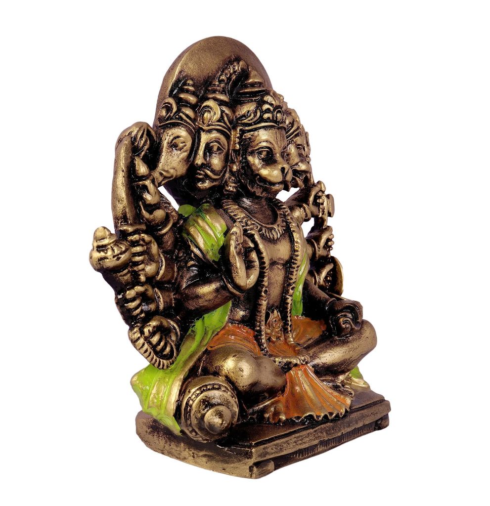 COPPERHOARD Multi Gold Colour Resin Panchmukhi Hanuman Murti Vintage Statue for Home Temple-PMH-02 view 2