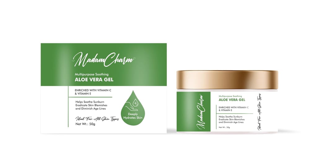 MadamCharm Aloe Vera Gel | Enriched With Vitamin C & Vitamin E | Helps Soothe Sunburn | Eradicate Skin Blemishes | Diminish Age Lines | 50g