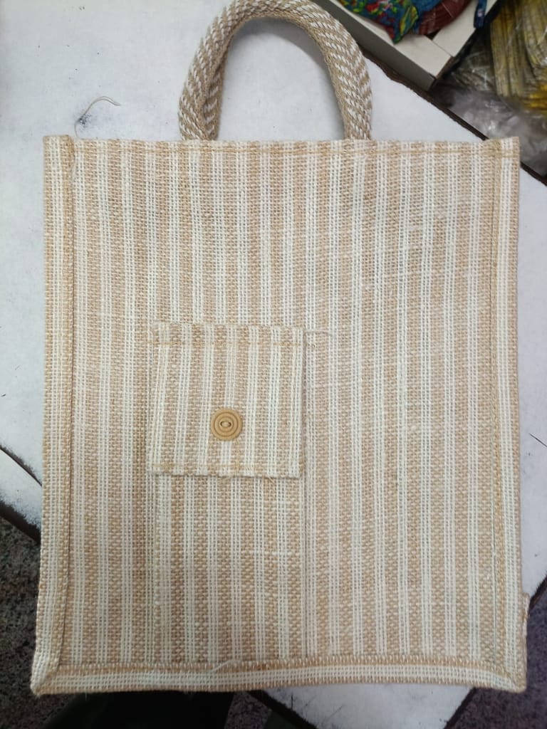 ** Handwoven Natural Jute Tote Bag with Front Pocket* view 2