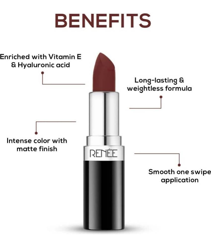 RENEE Stunner Matte Lipstick, Brave Heart, Intense Color Pay Off, Full Coverage, 4gm view 2