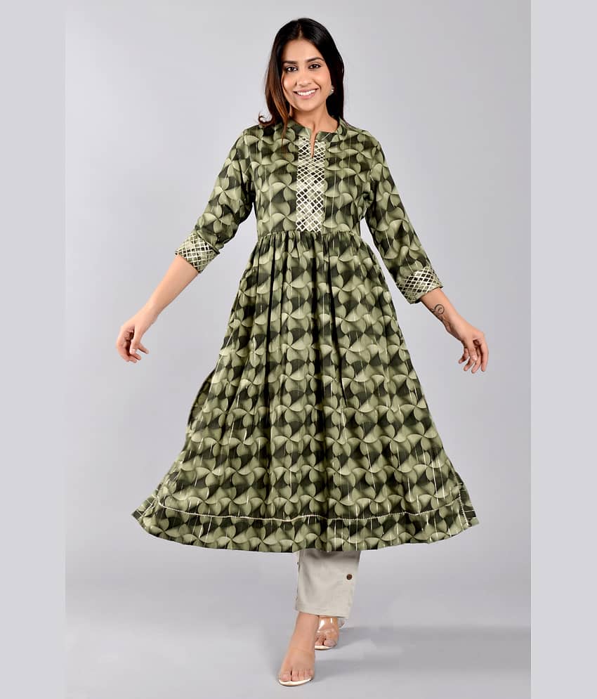 ZAMAISHA - Green Rayon Women's A-line Kurti ( Pack of 1 )