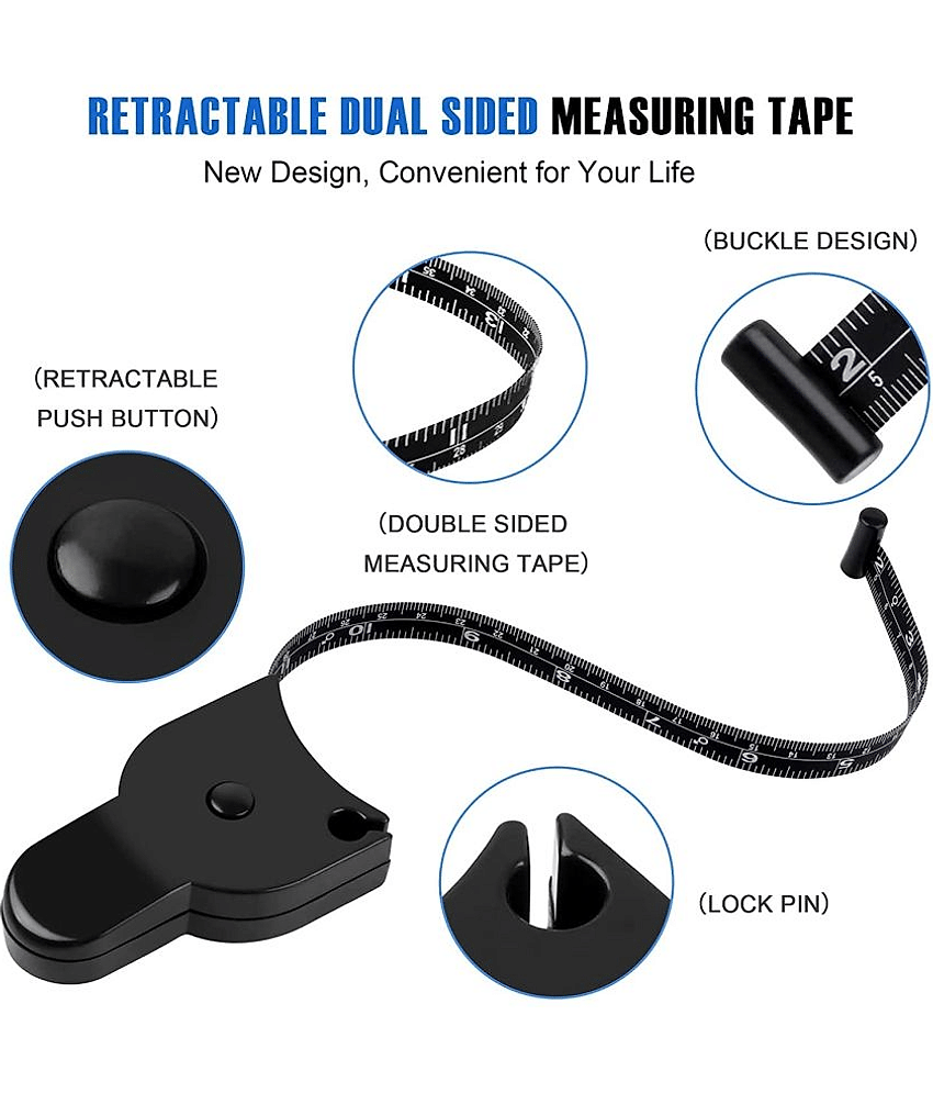 Automatic Telescopic Body Measuring Tape 60 inch(150cm),Lock Pin & Push Button Retract,Self-Tightening Body Measure,Retractable Accurate Waist Measuring Tape (Black) view 2