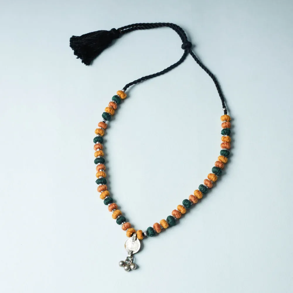 Multicolor Lambani Thread & Bead Coin Pendant Necklace view 2