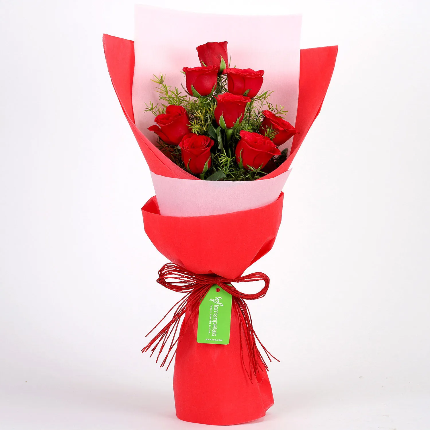 Bouquet Of 8 Royal Red Color Roses For Valentine's Day Gift view 2