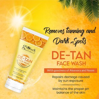 Globus Naturals De-Tan Face Wash with Neem & Aloe Vera (100 ml) - Tan Removal, Oil Control & Anti-Pollution Cleanser view 2