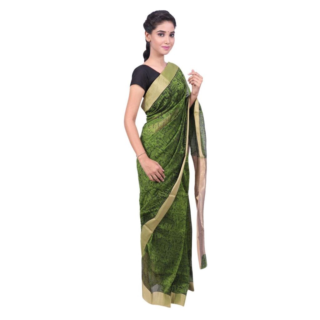 HANDLOOM CHANDERI PRINTED SAREE WITH BLOUSE (SKU - 1SCZ03201120 SAREE- 8) view 2