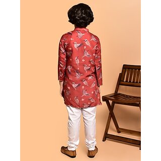 PrintCultr Boys Festive & Party Kurta and Pyjama Set (Red) view 2