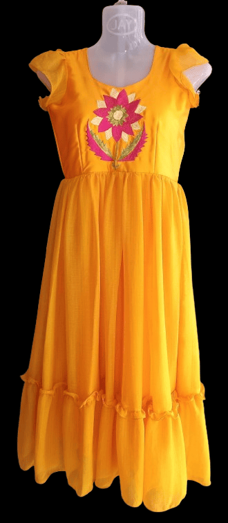 Women's Yellow Floral Embroidered A-Line Kurta view 2