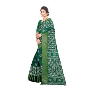 Green Colour Ethnic Modif Printed Cotton Saree With Blouse Piece view 2