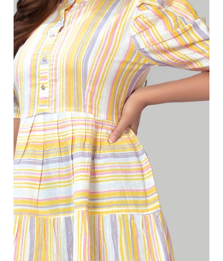 Hemang Fashion Women Cotton Striped Fit & Flare Dress ( Orange ) view 2