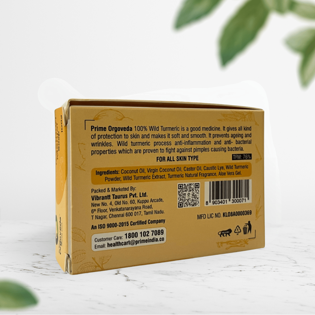 Prime Orgoveda Kasturi Manjal Soap | 100% Natural Organic Handmade, Bathing for All Skin Types -100g view 2
