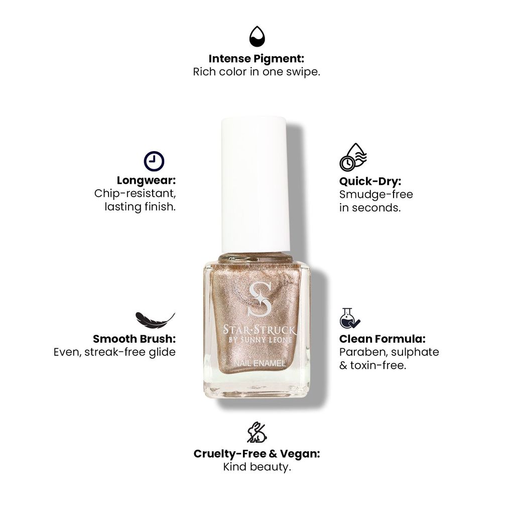 StarStruck by Sunny Leone - Gold Shimmer - Shimmer Nail Polish | Sparkling Finish & Smooth Application | Vegan & Cruelty-Free view 2