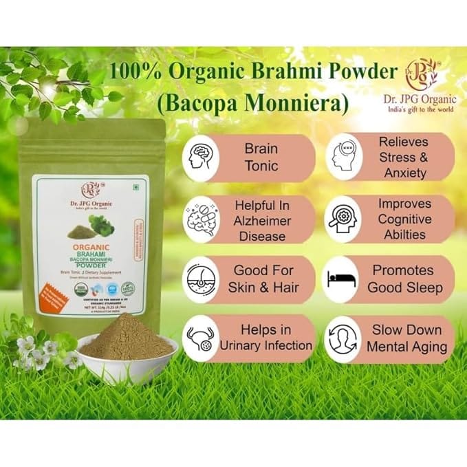 Dr. JPG Organic Herbals Brahmi Powder | Bacopa Monnieri | INDIA ORGANIC Certified | 114g | Pack of 2 view 2