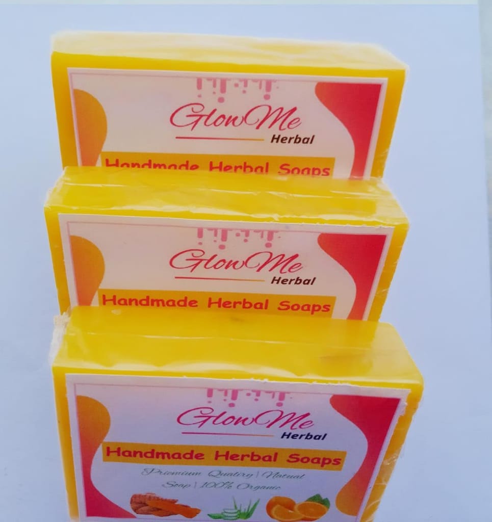GlowMe Natural Organic Handmade Turmeric Soaps Face and Bath Soap (For Skin Brightening, Moisturising,Smoothening,Deep Cleansing|SLS and Paraben Free| Promotes Even Skin Tone view 2