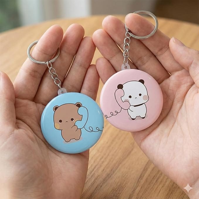 Babu Dudu Long Distance Relationship Couple Keychains – Cute Panda & Bear Talking on Phone | “Miss You” Kawaii Matching Keyring Set for Boyfriend, Girlfriend, Best Friends (Set of 2) view 2