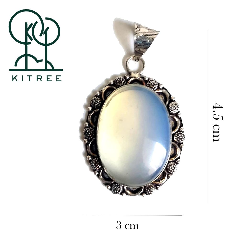 KITREE NATURAL OPALITE CRYSTAL ANTIQUE DESIGN OVAL SHAPE PENDENT WITH BLACK THREAD FOR GIRLS AND WOMENS (COLOR OFF WHITE) (pendent) view 2