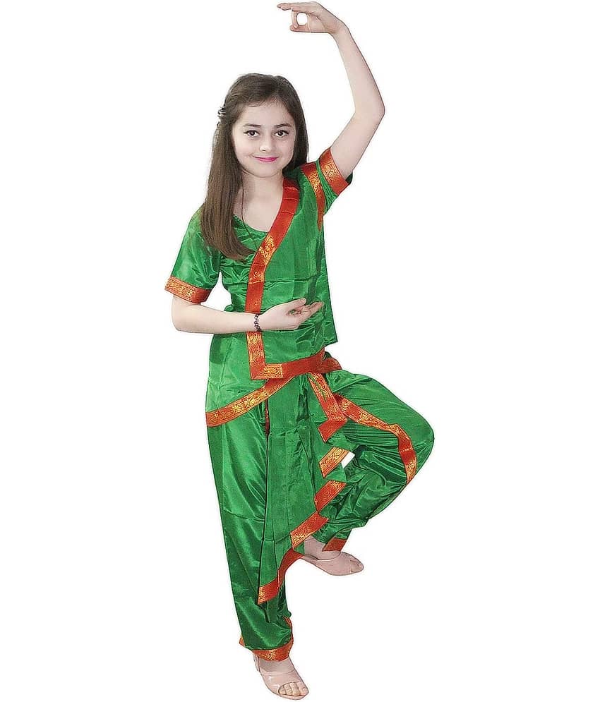 Kaku Fancy Dresses Odissi Classical Dance Costume For Girls - Green, 10-12 Years view 2