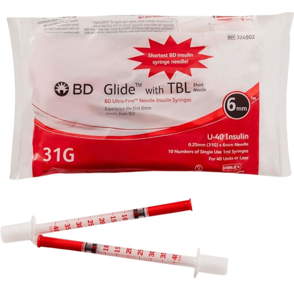 BD Glide Ultra-Fine Insulin Syringes 1ML U-40 31G x 6mm, 100 count (10 Packets of 10 syringes) view 2