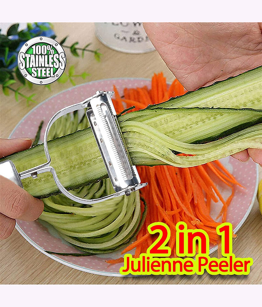 UNAGARRISE Stainless Steel 2-in-1 Kitchen Vegetable and Fruit Peeler, Julienne & Serrated Blades Vegetable Peeler (Pack of 1)