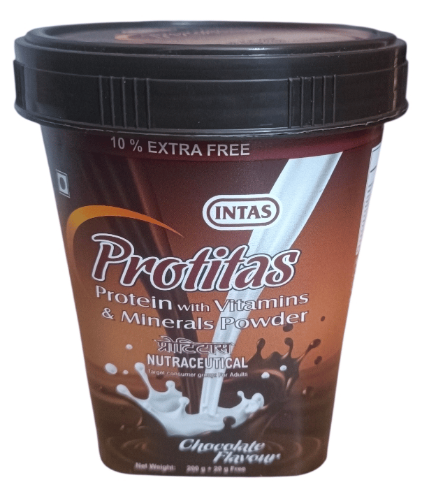 Protitas Protein with Vitamins & Minerals Powder Chocolate Flavour | Nutraceutical Protein Supplement | Adults | 200g + 10% Extra Free