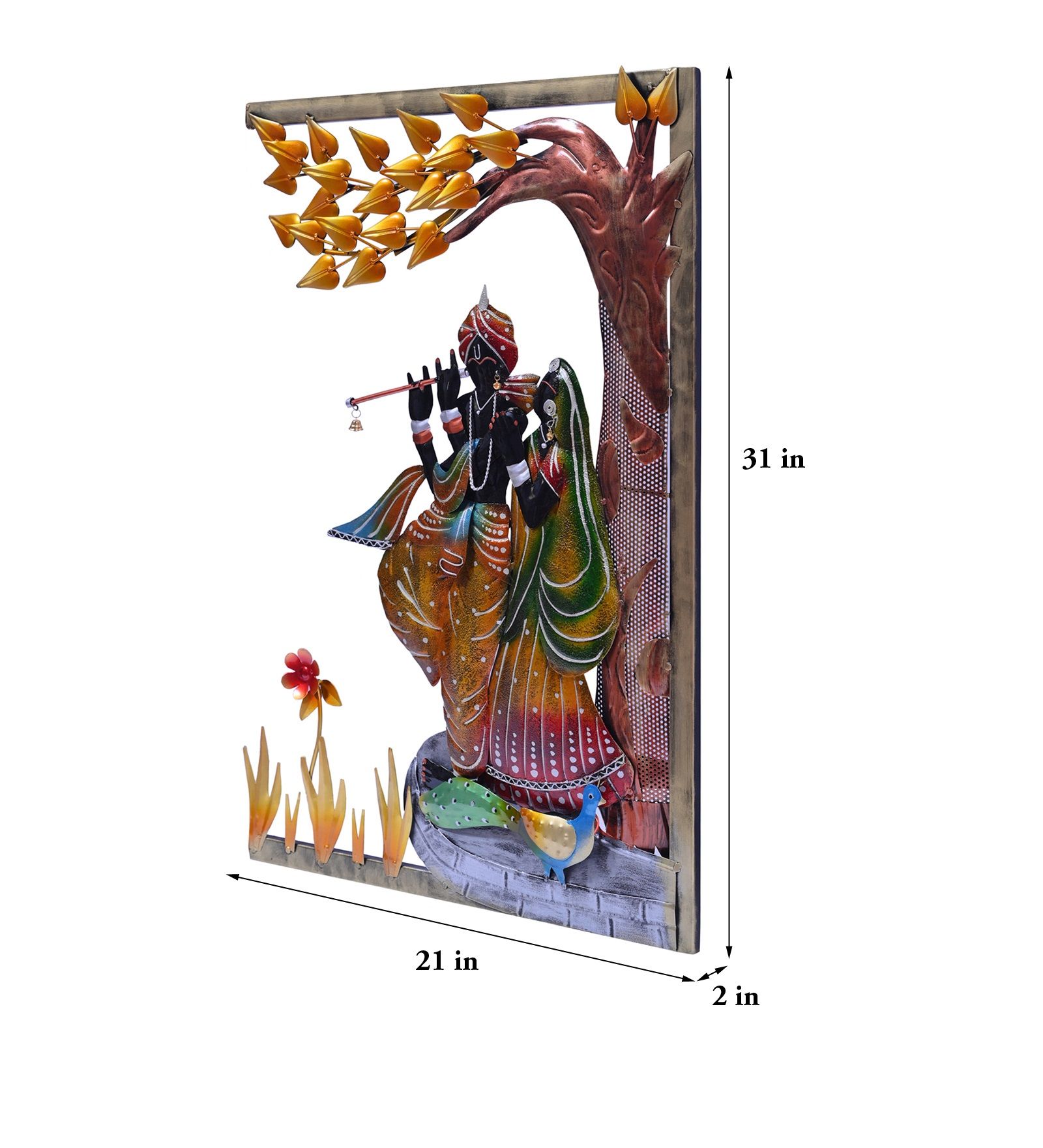 Indraj Premium Craft Handcrafted Radhe Krishna Metal Wall Art Tree L Frame with LED lights | For Guest Room-30 Inch Height- Spiritual Decor view 2
